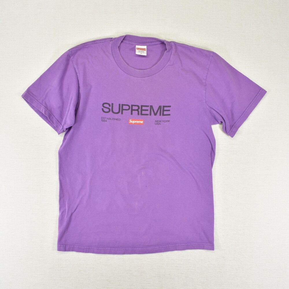 Supreme Est 1994 Logo T-Shirt Purple Mens Size Large Made in USA Graphic Tee